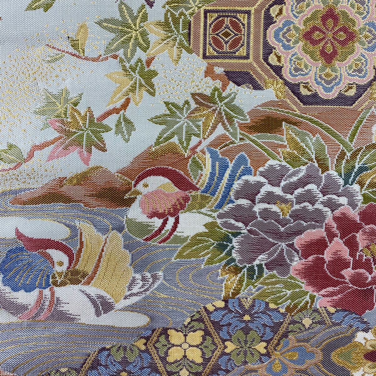 【庫存清倉】 【美品】 袋帶 名品級 蜀江華紋 花菱 金糸 金金箔 灰紫 六通 純蠶絲