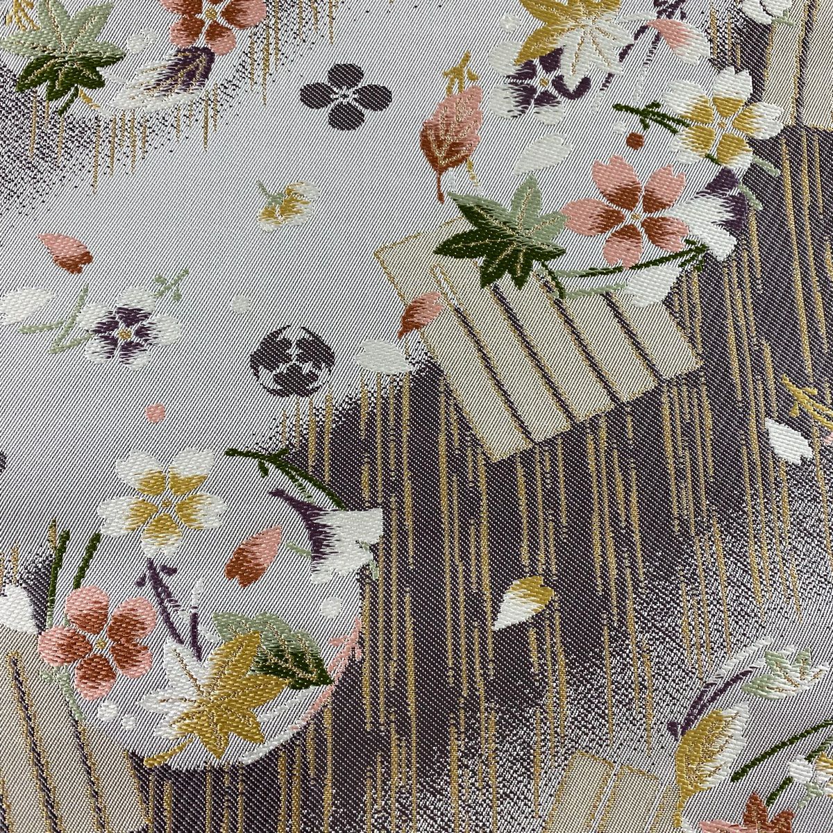 【庫存清倉】 【美品】 袋帶 名品級 坂東三津五郎 落款あり 大和 源氏香 花丸紋 金絲 紫 六通 純蠶絲