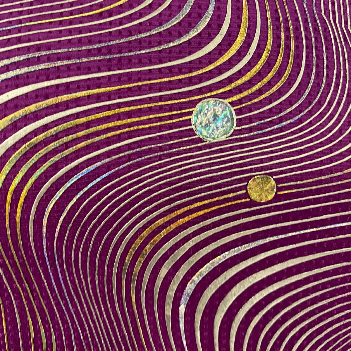 【庫存清倉】 【美品】 袋帶 名品級 有落款 幾何圖案 螺鈿 金銀彩 紫色 大鼓圖案 純蠶絲