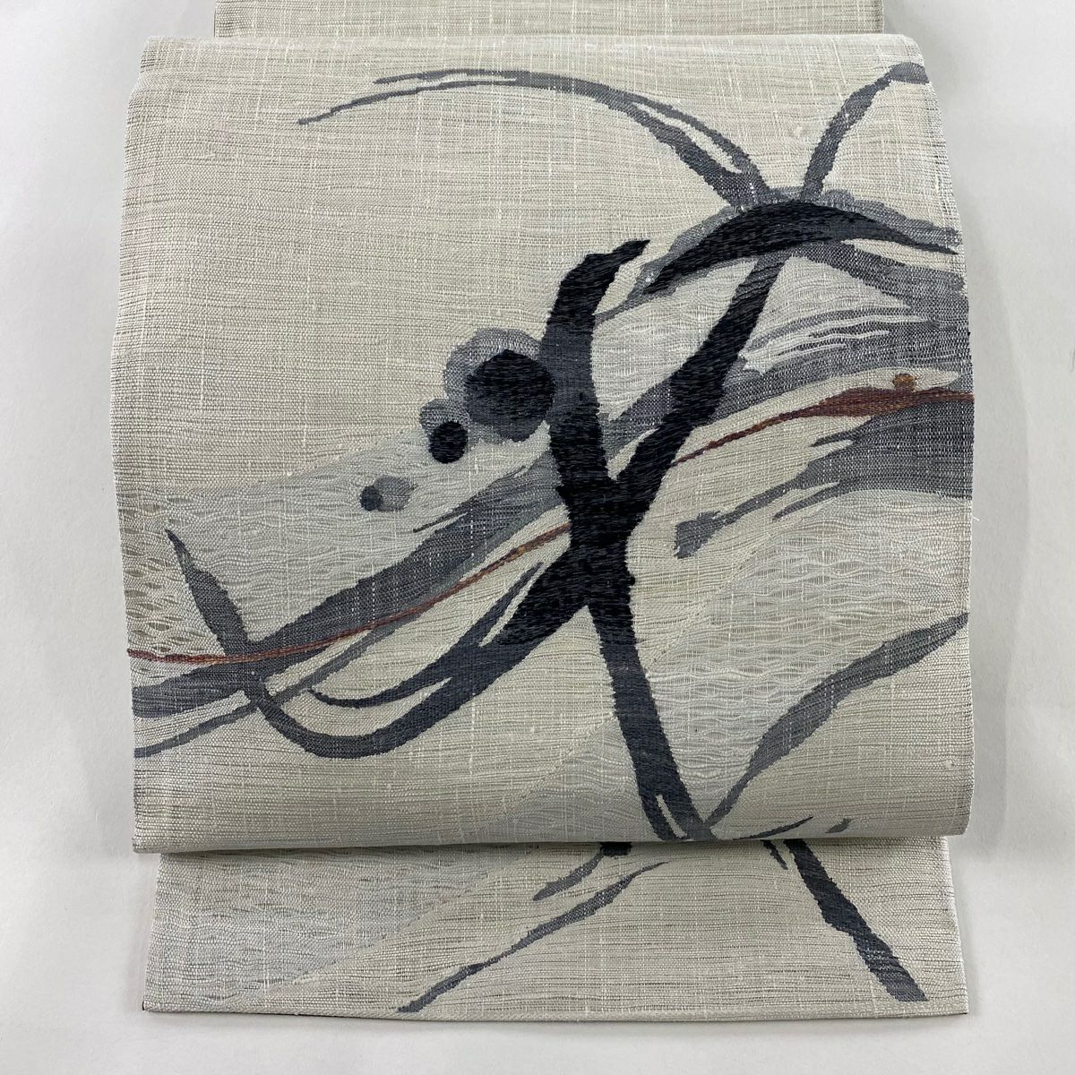 【美品】 袋帶 名品級 雙面 夏帶 八橋 流水 金絲 金金箔 茶紫 大鼓圖案 純蠶絲