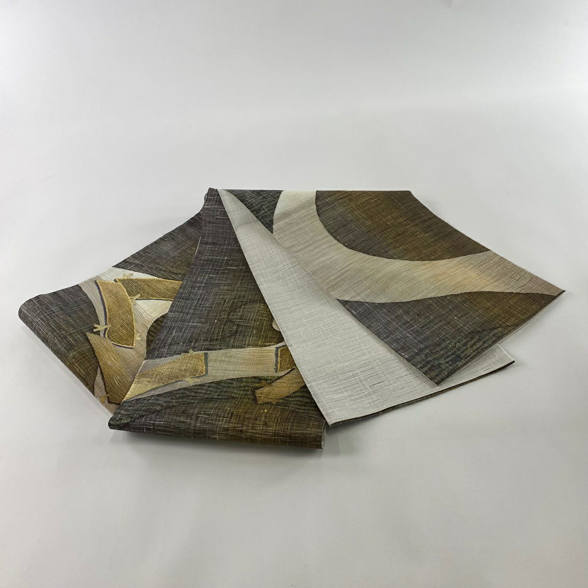【美品】 袋帶 名品級 雙面 夏帶 八橋 流水 金絲 金金箔 茶紫 大鼓圖案 純蠶絲