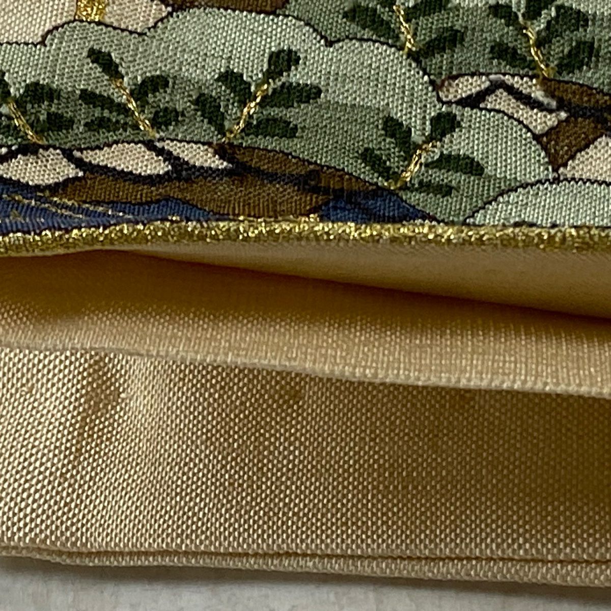 袋帶 逸品級 御所風景 笠松樹 金絲 綴織 米色 大鼓圖案 純蠶絲