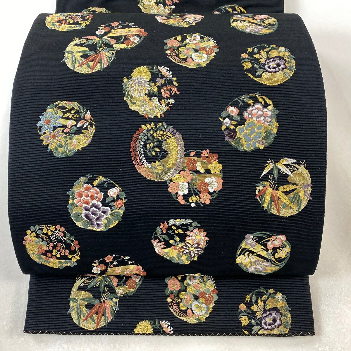 袋帶 美品 逸品級 金絲 金金箔 黑 六通 純蠶絲