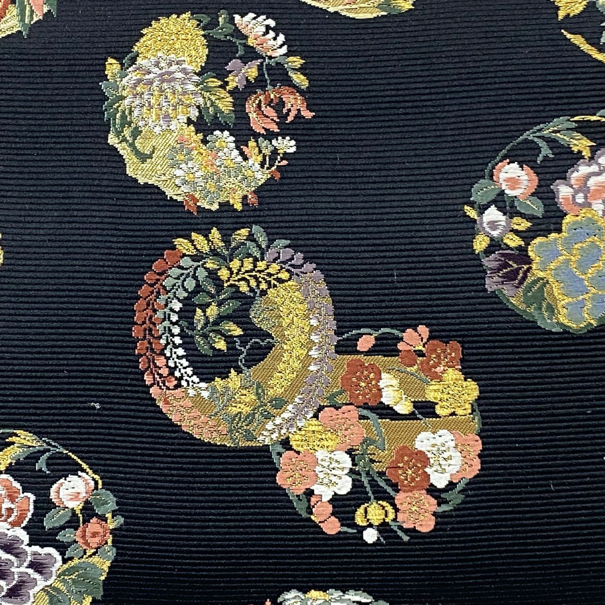 袋帶 美品 逸品級 金絲 金金箔 黑 六通 純蠶絲