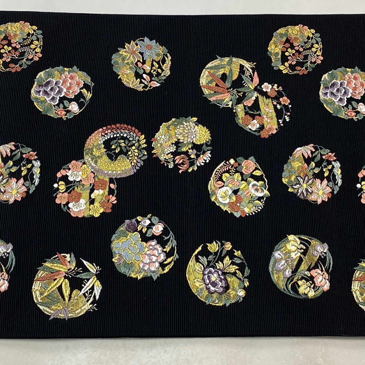 袋帶 美品 逸品級 金絲 金金箔 黑 六通 純蠶絲