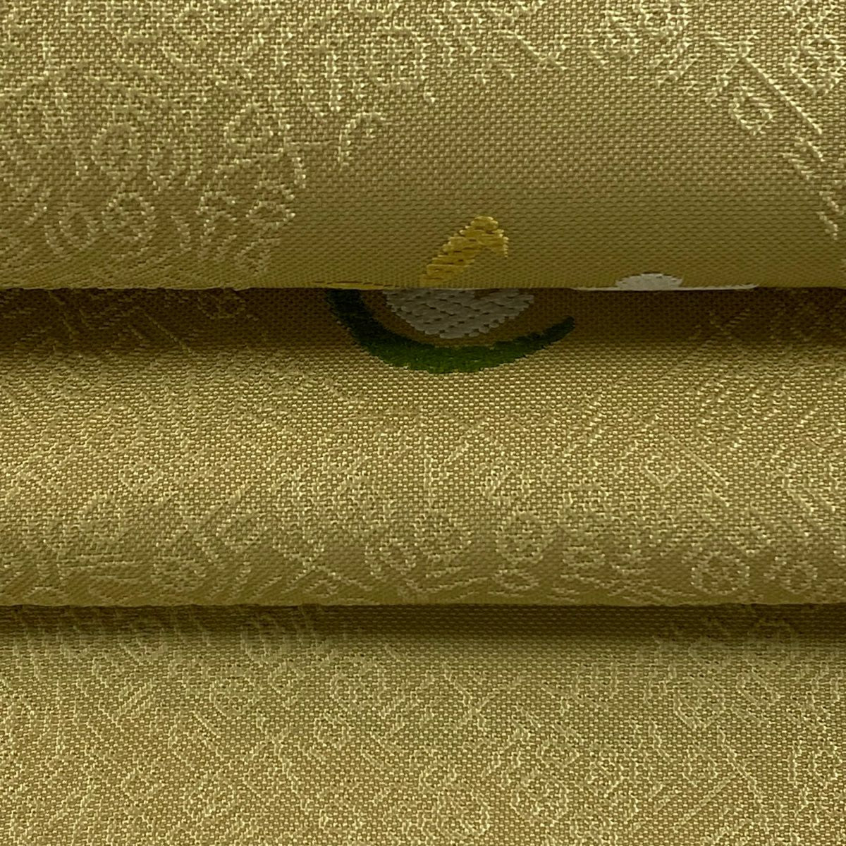 袋帶 美品 逸品級 兔子 文字圖案 淺黃土色 六通 純蠶絲