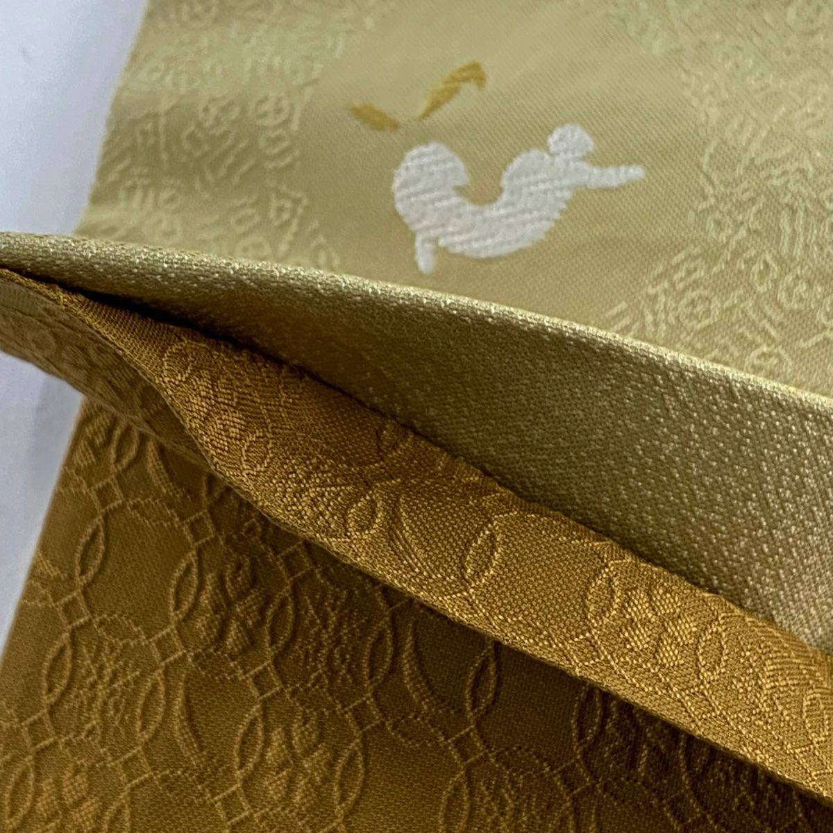 袋帶 美品 逸品級 兔子 文字圖案 淺黃土色 六通 純蠶絲