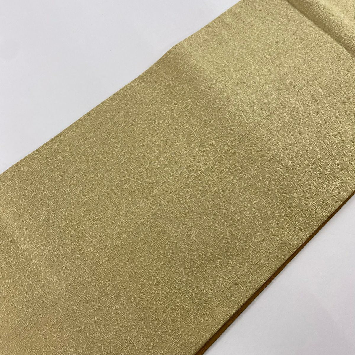 袋帶 美品 逸品級 兔子 文字圖案 淺黃土色 六通 純蠶絲
