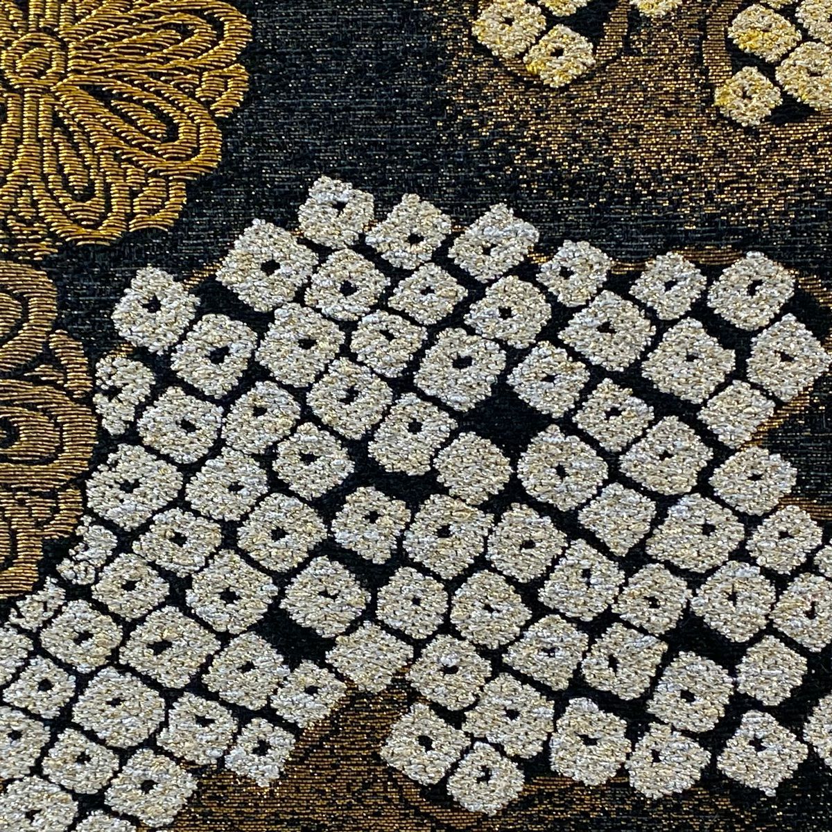 名古屋帶 美品 逸品級 菊花 花紋 疋田 金絲 金金箔 黃土色 純蠶絲