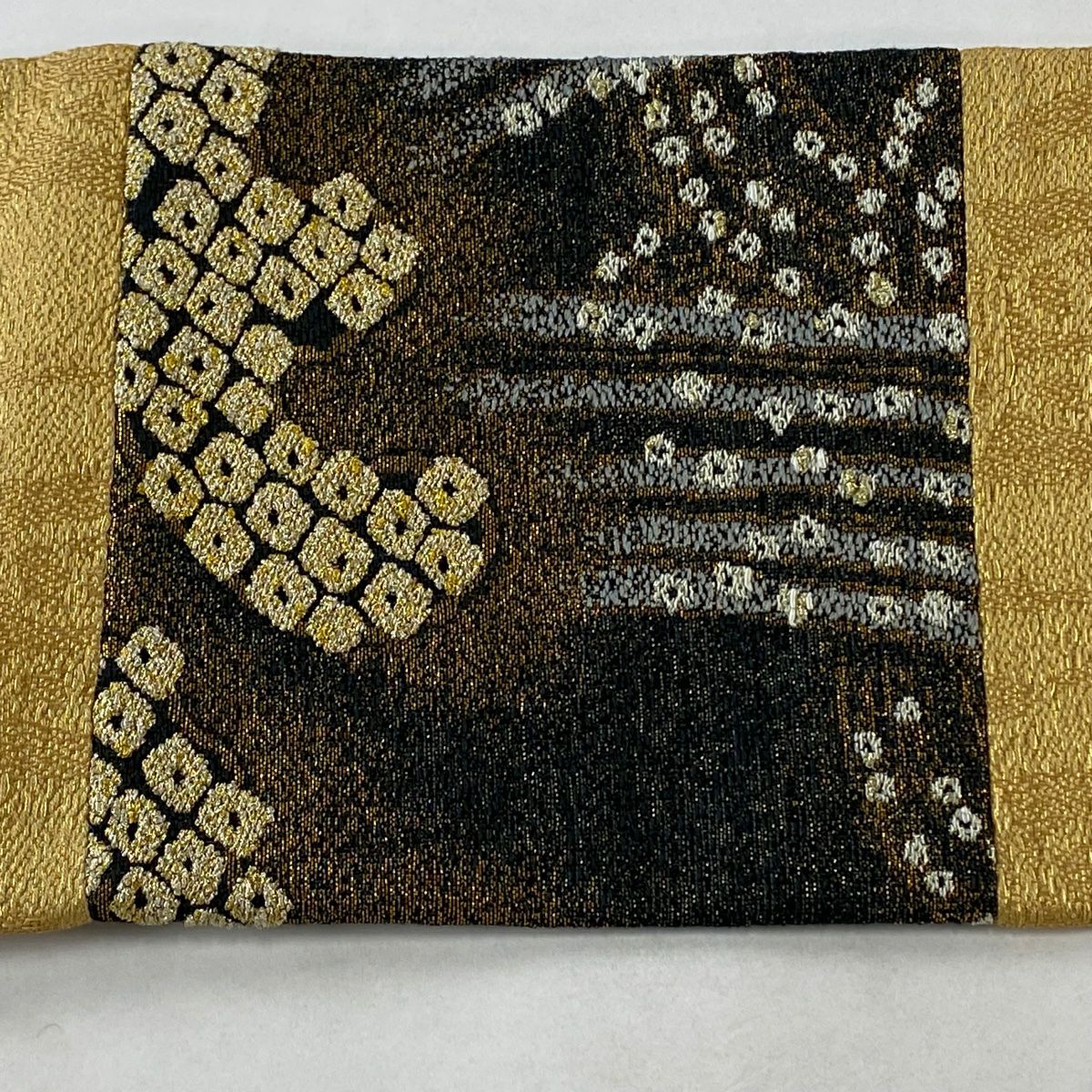 名古屋帶 美品 逸品級 菊花 花紋 疋田 金絲 金金箔 黃土色 純蠶絲