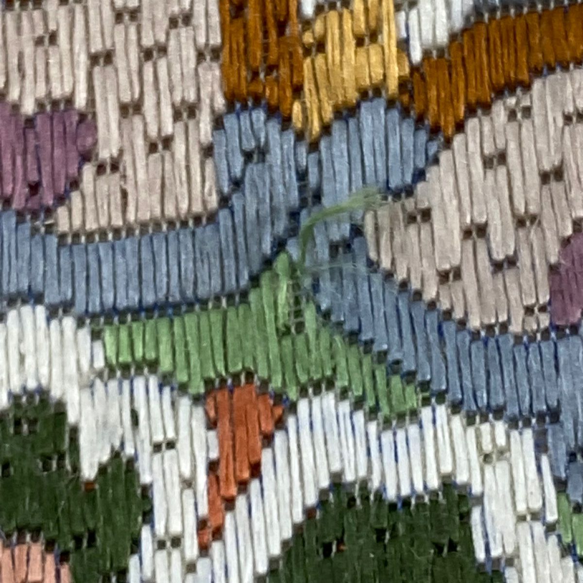 袋帶 逸品級 華紋 金絲 刺繡 米色 全通 純蠶絲