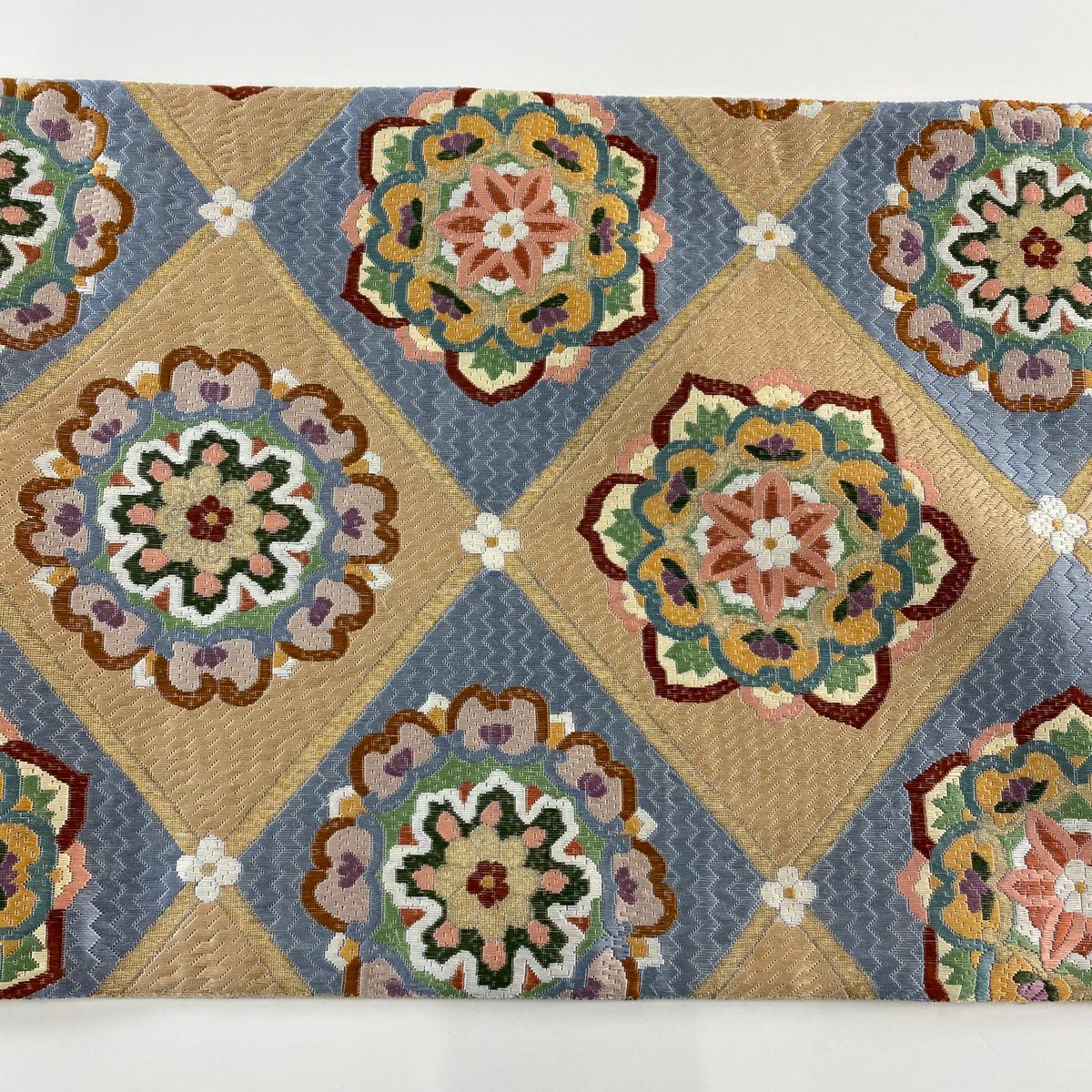 袋帶 逸品級 華紋 金絲 刺繡 米色 全通 純蠶絲