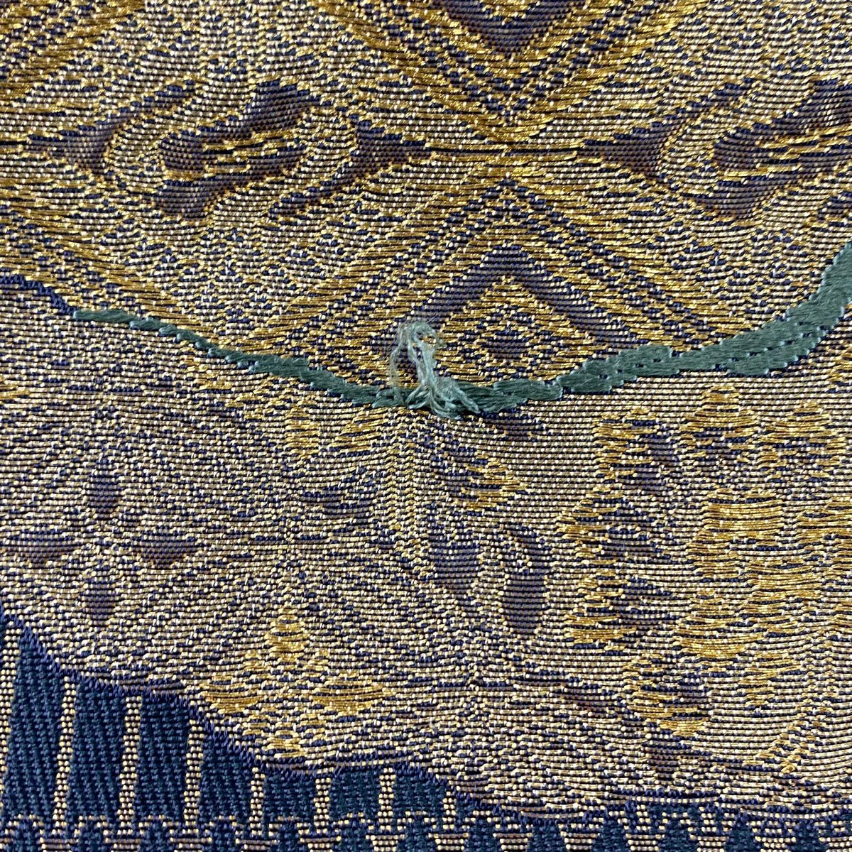 袋帶 秀品級 煌彩 花唐草紋 道長取 金絲 金金箔 深藍 六通 純蠶絲
