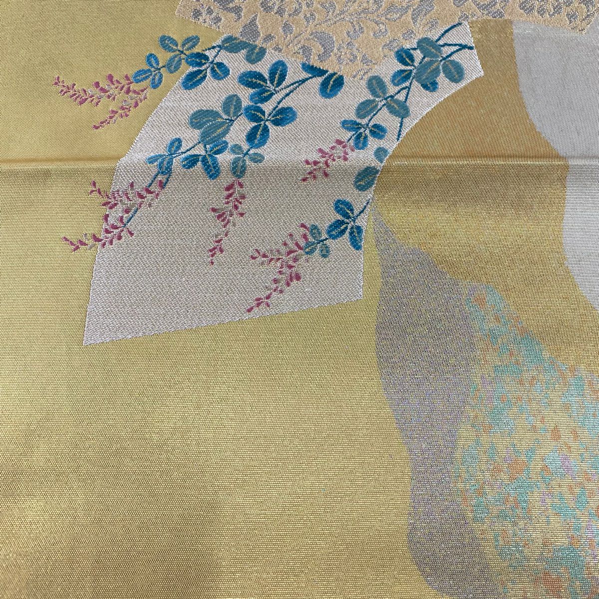 袋帶 秀品級 扇子面 花鳥 金銀線 金金箔 金色 六通 純蠶絲