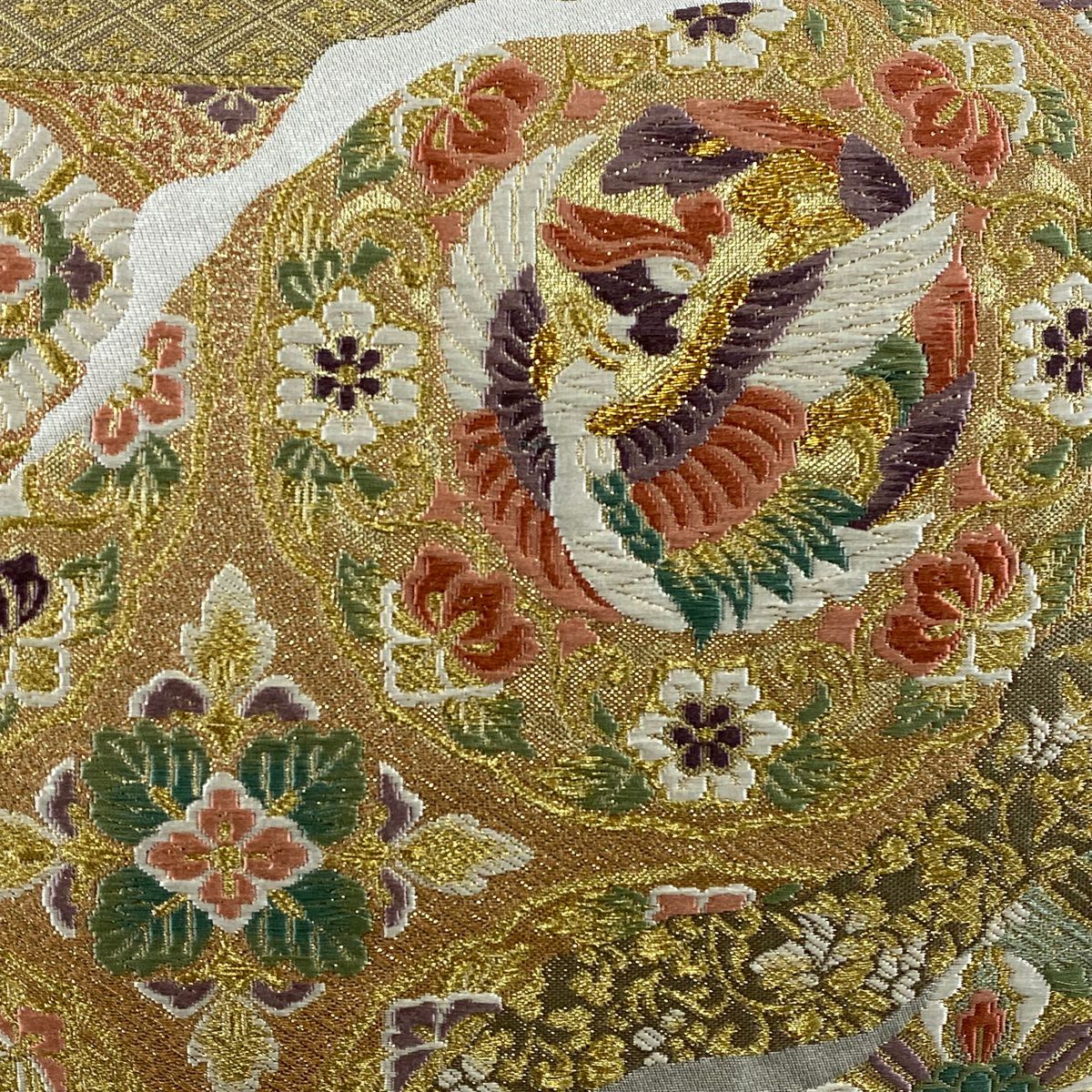 【美品】 袋帶 秀品級 關西仕立 鳳凰 華紋 金絲 金金箔 銀 六通 純蠶絲