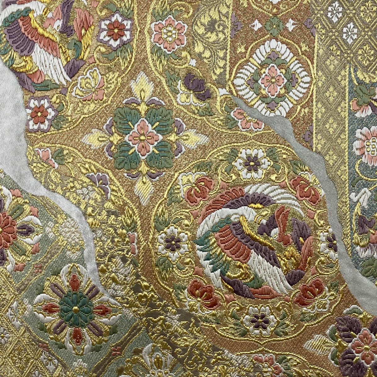 【美品】 袋帶 秀品級 關西仕立 鳳凰 華紋 金絲 金金箔 銀 六通 純蠶絲