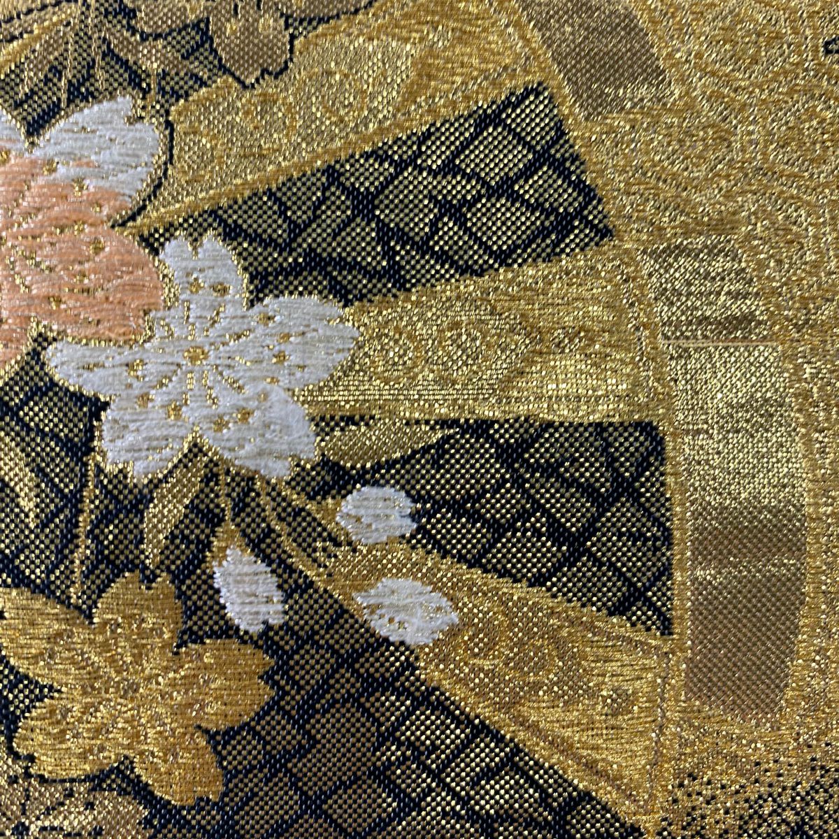 【美品】 袋帶 秀品級 櫻花 片端車 金金箔 金銀彩 金色 六通 純蠶絲