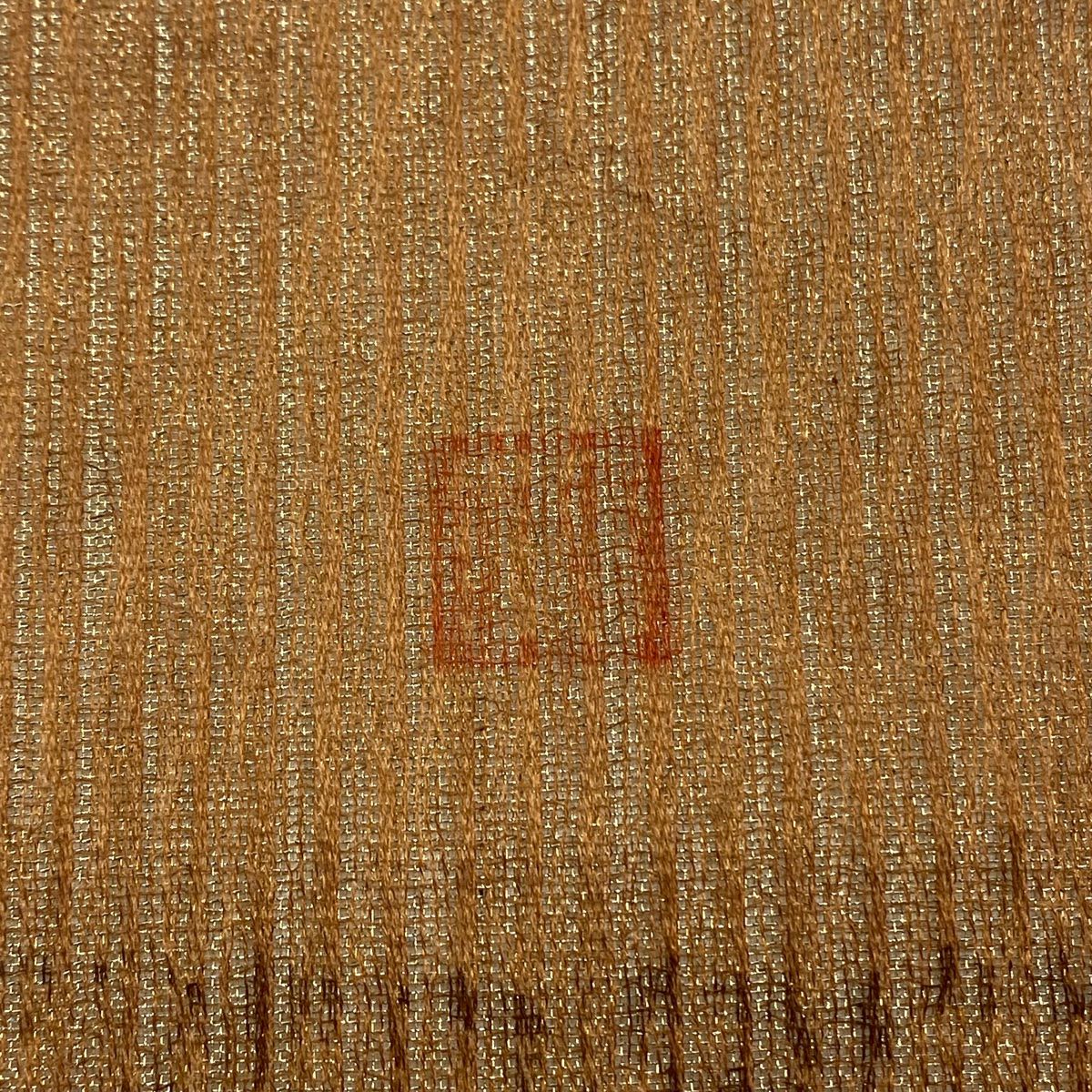 【美品】 袋帶 秀品級 落款あり 幾何學圖案 銀線 淺茶 全通 純蠶絲