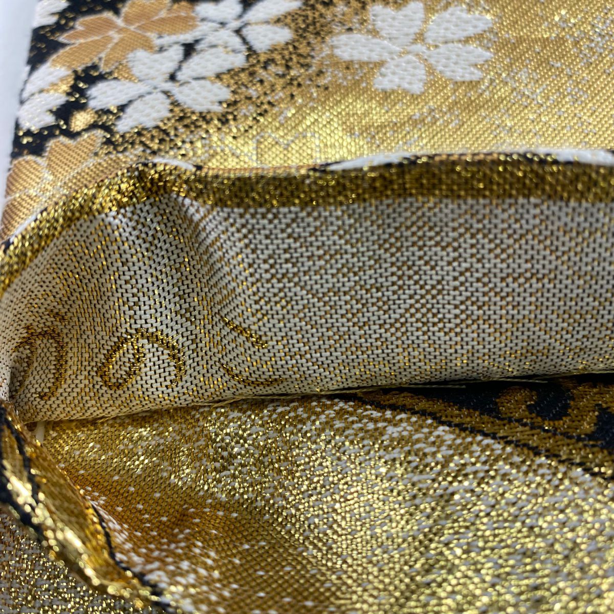 袋帶 秀品級 樱花 かのこ圖案 金金箔 金色 六通 純蠶絲
