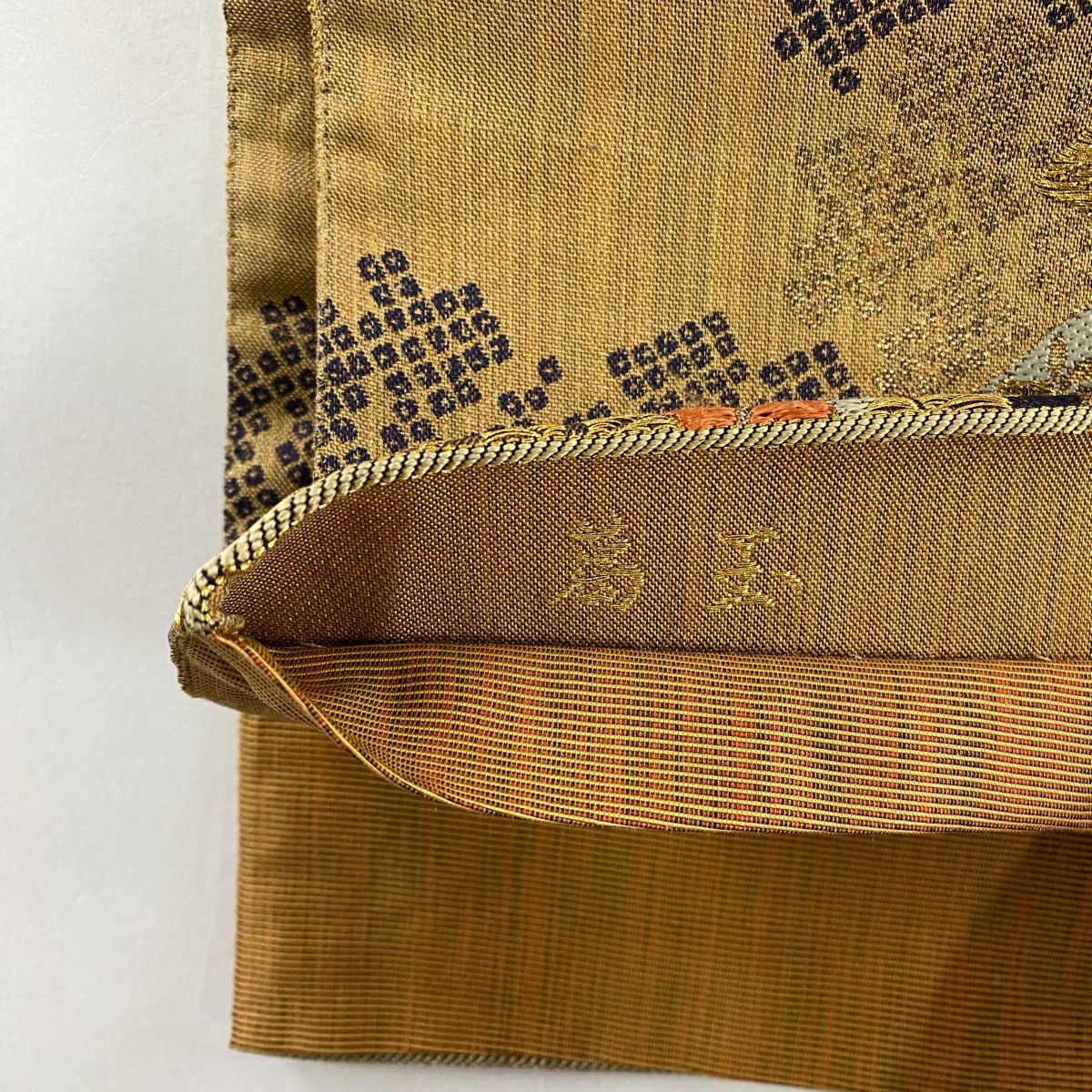 【美品】 袋帶 秀品級 花束 金銀絲 金金箔 淺茶 深色 六通 純蠶絲