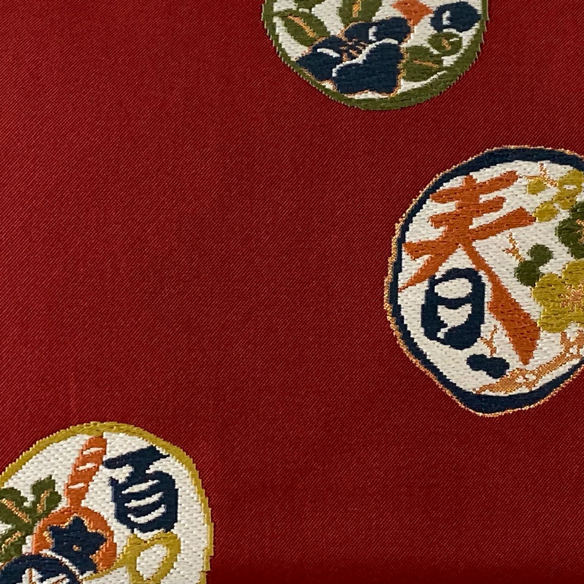 名古屋帶 秀品級 圓紋 春夏秋冬 金金箔 刺繡 茜 純蠶絲