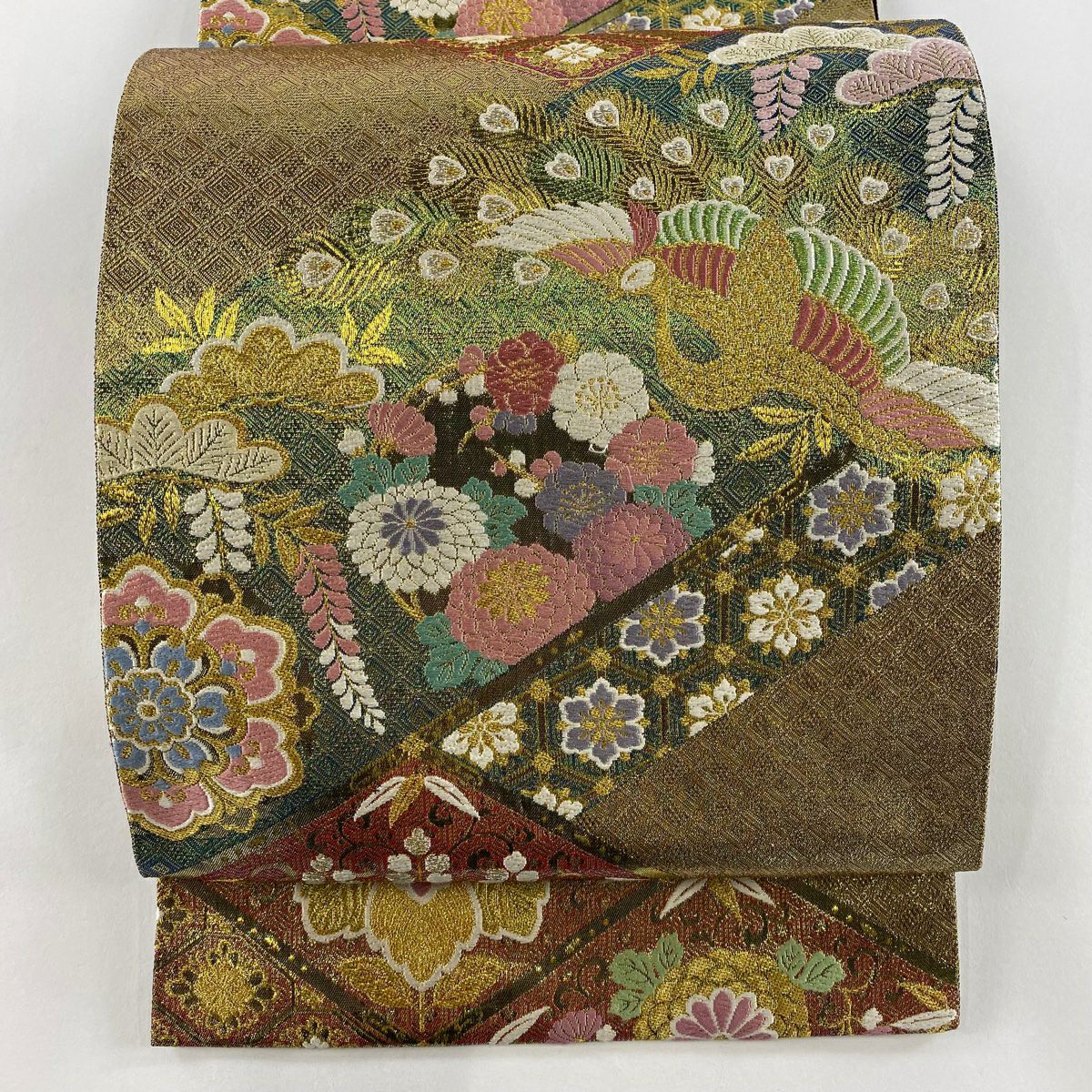 袋帶 秀品級 振袖禮服禮服用 花鳥 松樹竹子梅花 金金箔 金銀線 金 六通 純蠶絲