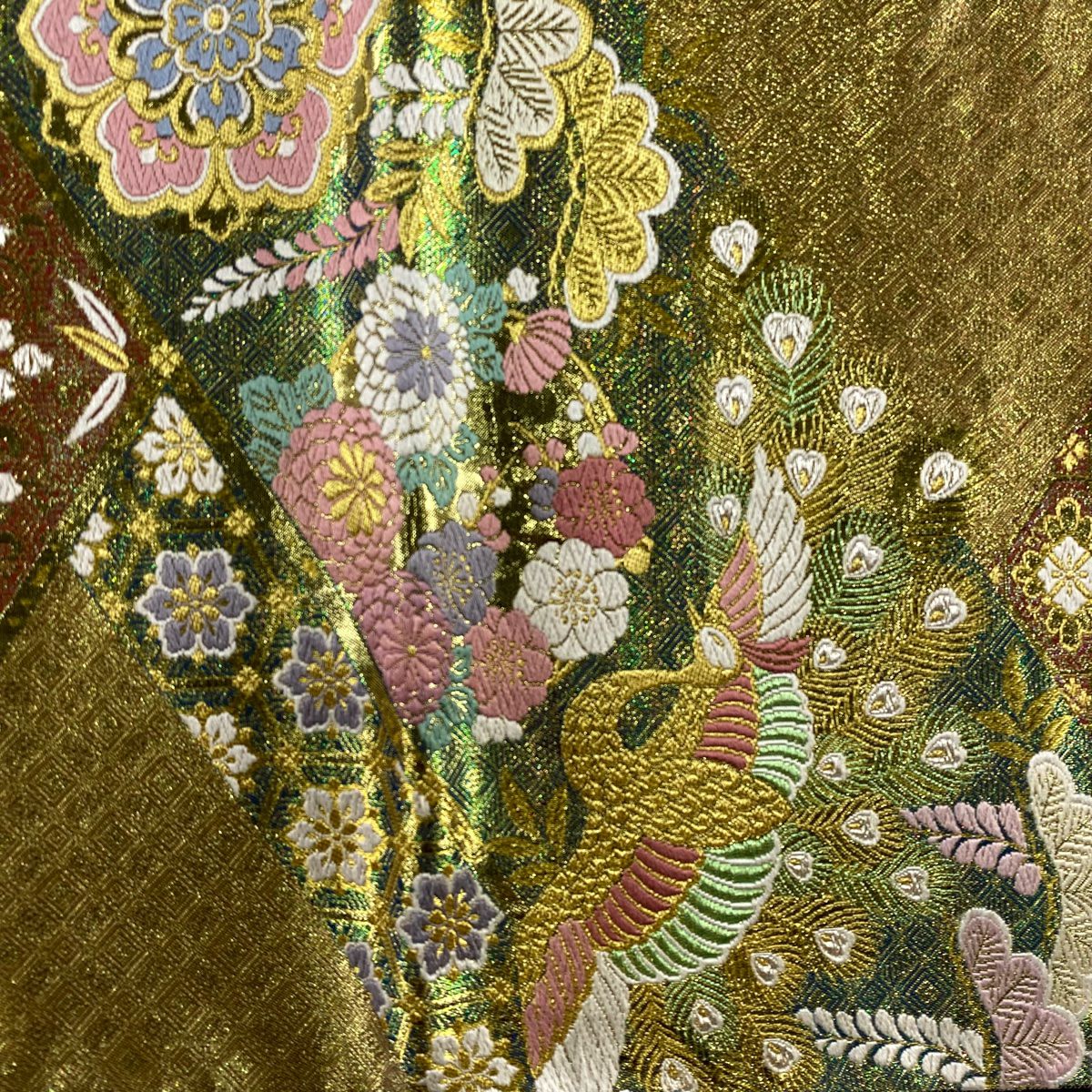 袋帶 秀品級 振袖禮服禮服用 花鳥 松樹竹子梅花 金金箔 金銀線 金 六通 純蠶絲
