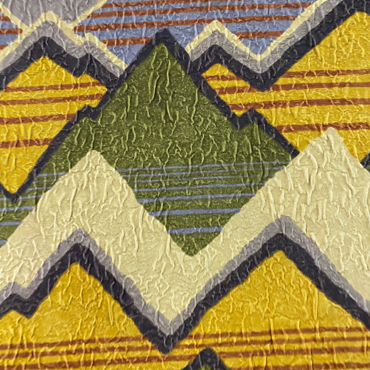 【美品】 袋帶 秀品級 幾何圖案 嶋 山吹茶 純蠶絲