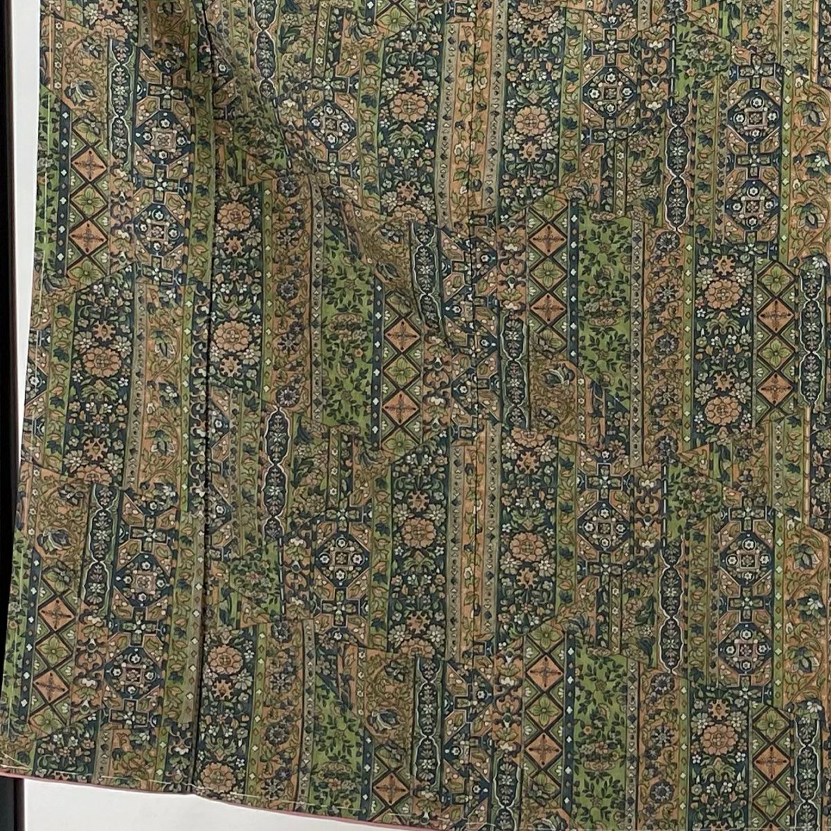 【美品】 小紋 身長152cm 袖長61.5cm S 雙層 草花紋紋 華紋 綠 純蠶絲 優品級