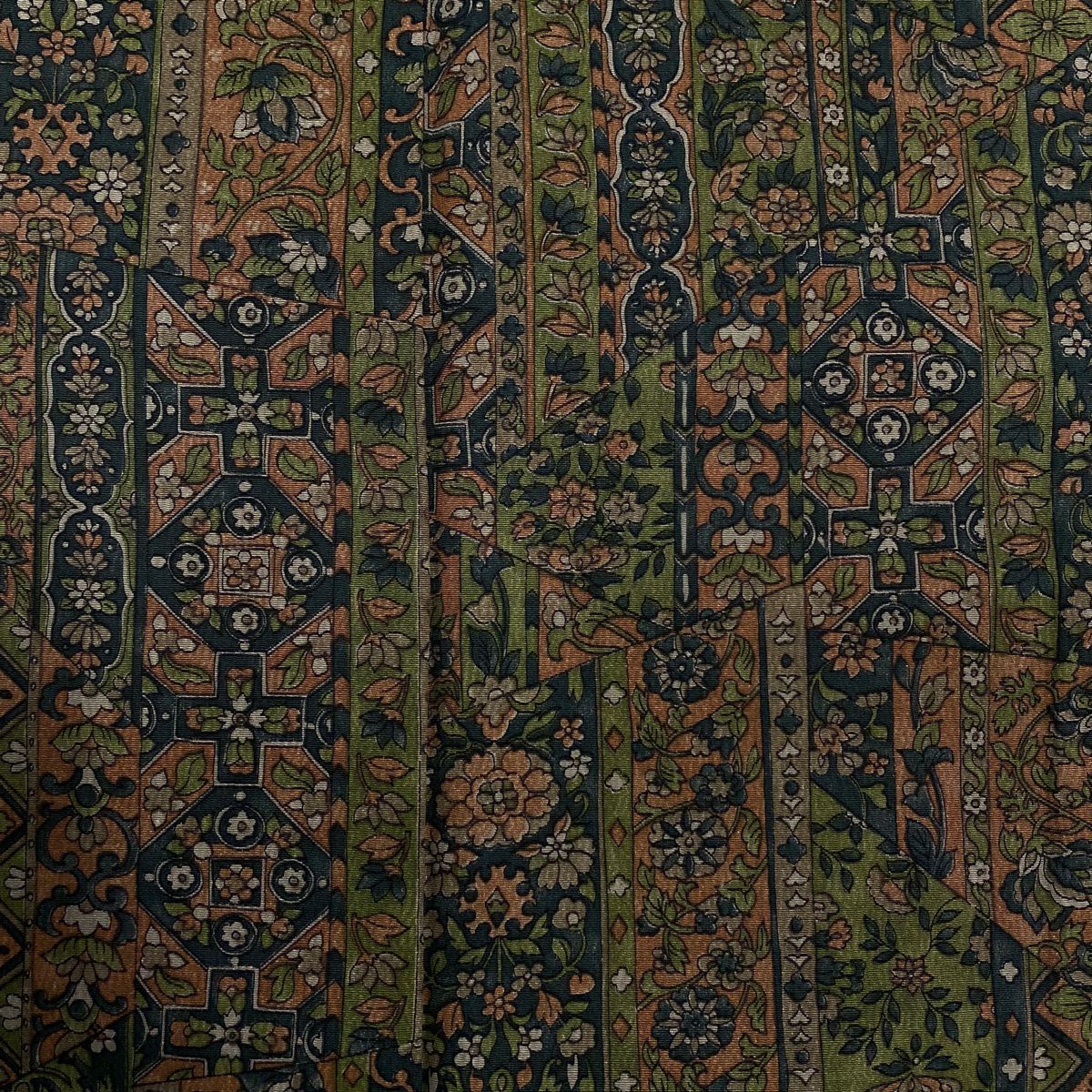 【美品】 小紋 身長152cm 袖長61.5cm S 雙層 草花紋紋 華紋 綠 純蠶絲 優品級