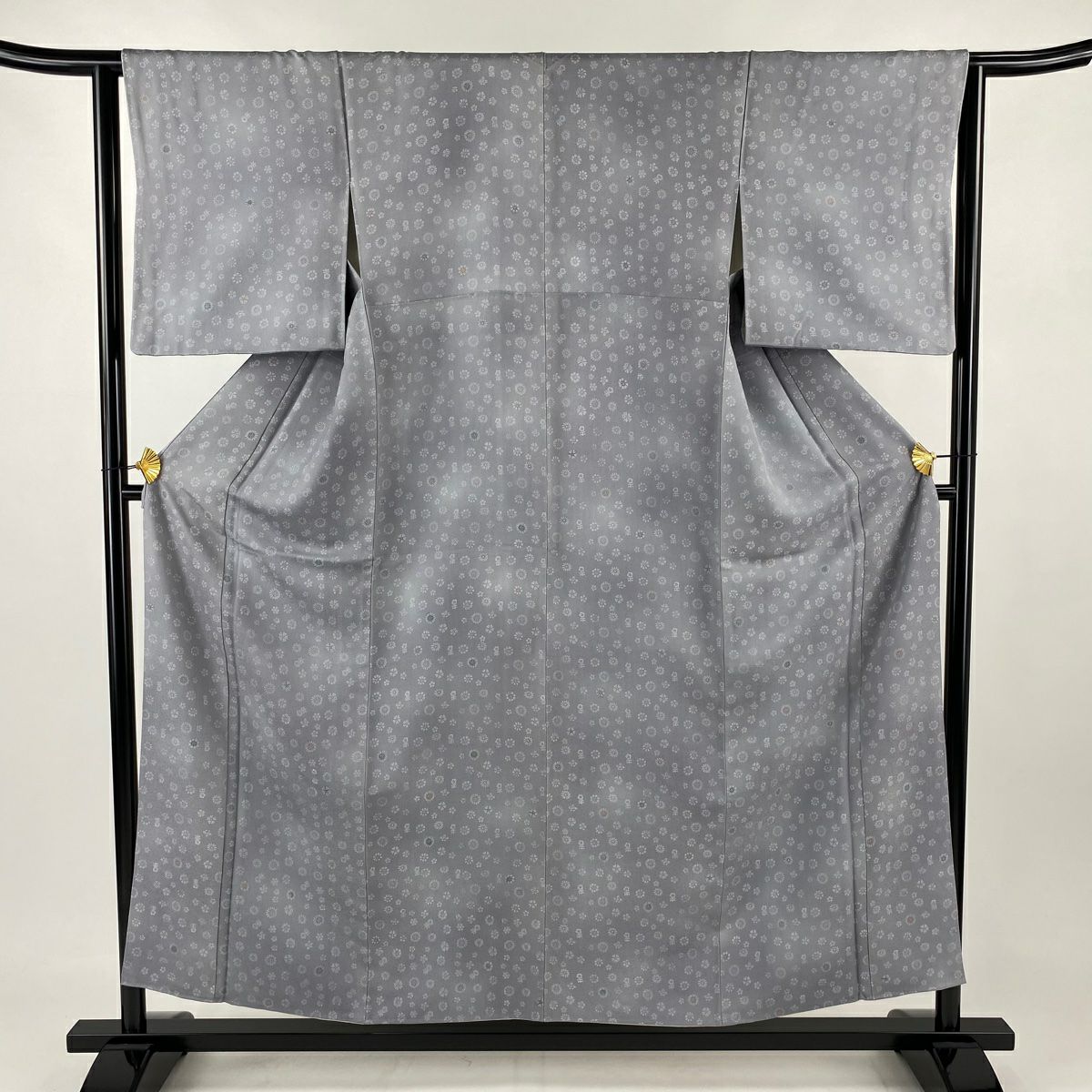 【美品】 小紋 身長155.5cm 袖長63cm S 雙層 草花紋紋 漸層 灰色 純蠶絲 優品級 一つ紋