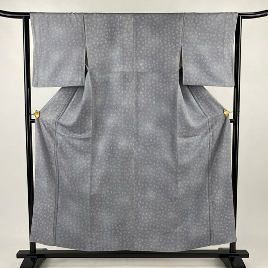 【美品】 小紋 身長155.5cm 袖長63cm S 雙層 草花紋紋 漸層 灰色 純蠶絲 優品級 一つ紋