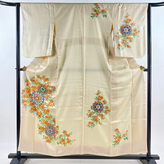付下 身長157.5cm 袖長63.5cm S 雙層 華紋 草花紋紋 淺橙 純蠶絲 優品級
