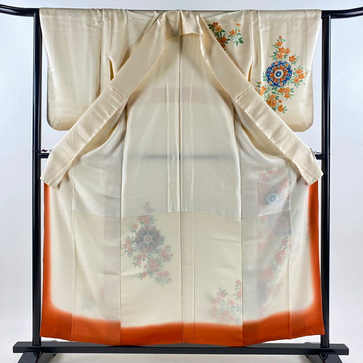 付下 身長157.5cm 袖長63.5cm S 雙層 華紋 草花紋紋 淺橙 純蠶絲 優品級