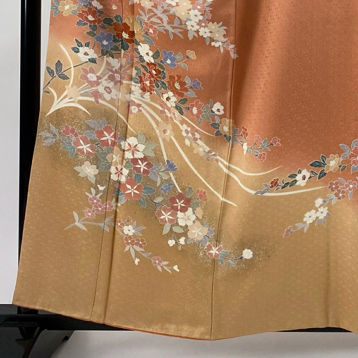 訪問服 身長159cm 袖長64cm M 雙層 草花紋紋 地紋 金銀彩 染分 鮭粉色 純蠶絲 優品級