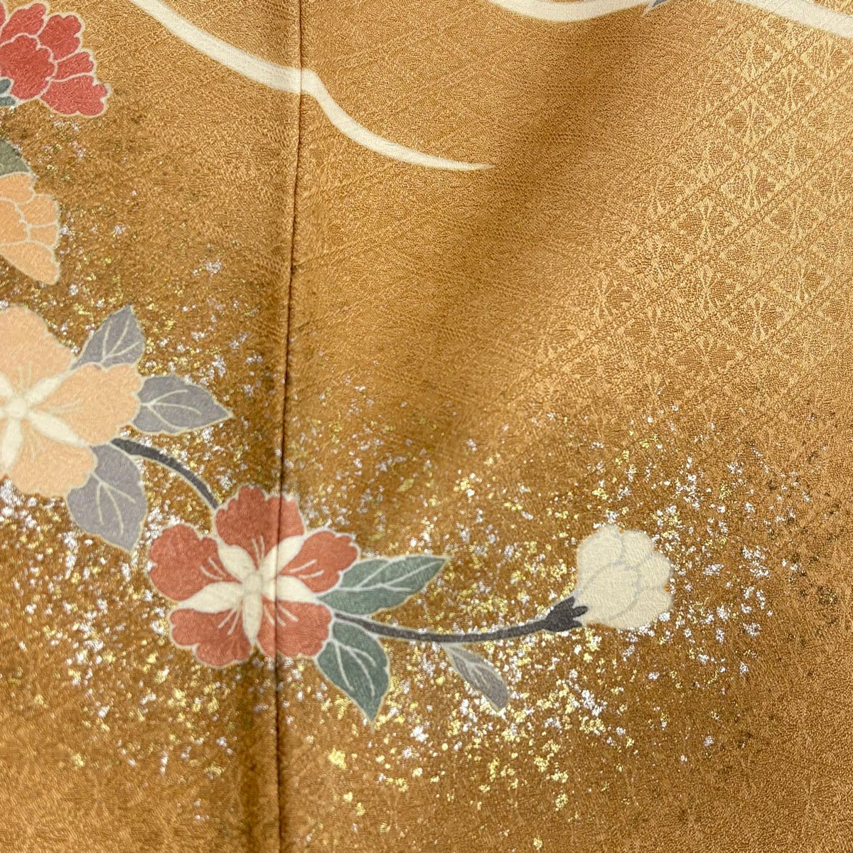 訪問服 身長159cm 袖長64cm M 雙層 草花紋紋 地紋 金銀彩 染分 鮭粉色 純蠶絲 優品級
