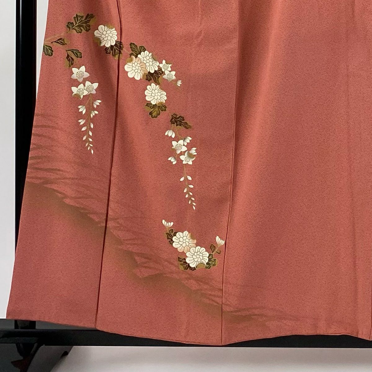 付下 身長158cm 袖長66.5cm M 雙層 菊花 草花紋紋 金彩裝飾 粉紅 純蠶絲 優品級