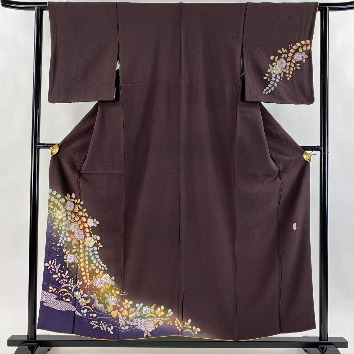 【庫存清倉】 付下 身長155cm 袖長61cm S 雙層 翠山工房 大和 有落款 辻花染 金銀彩 漸層 茶紫 純蠶絲 名品級