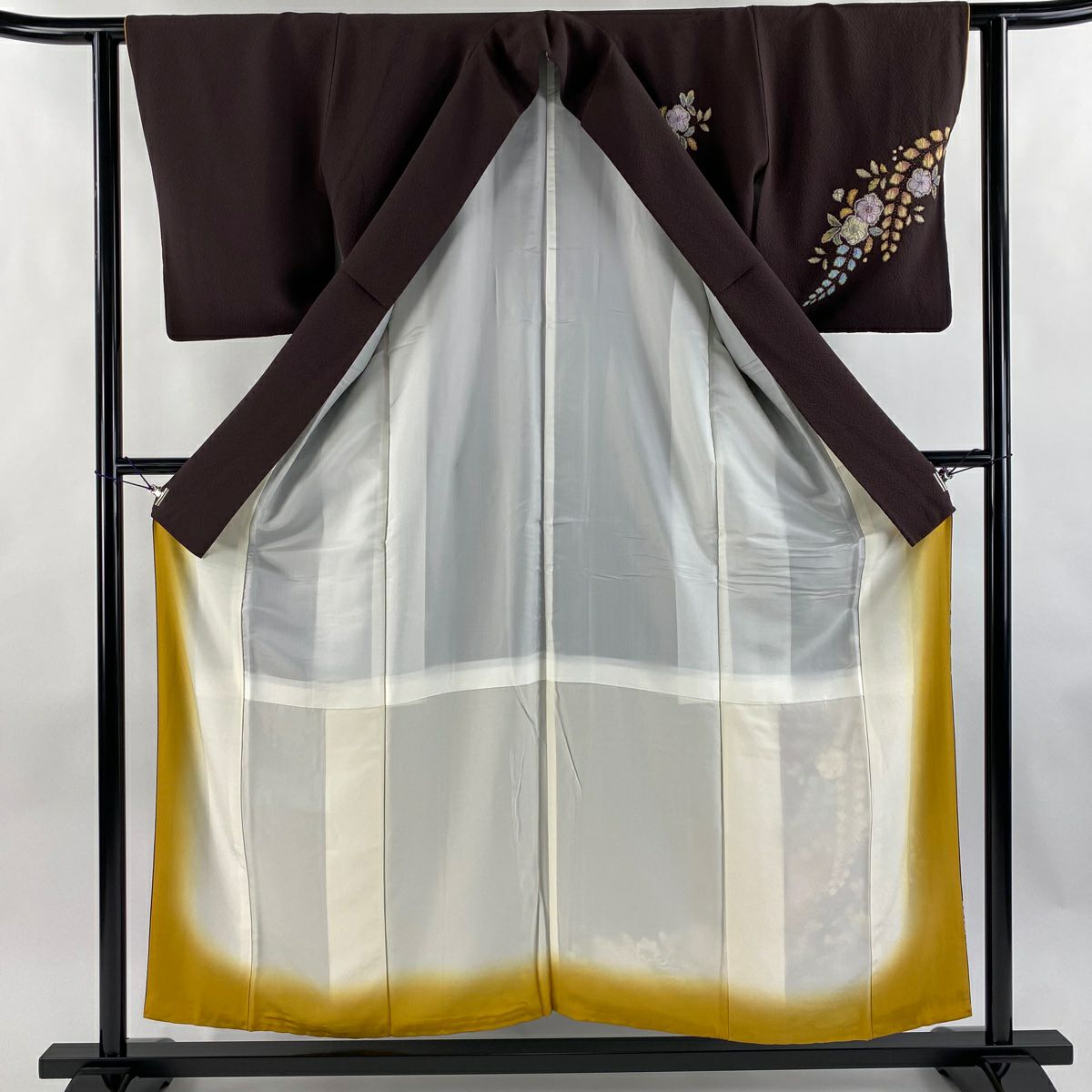 【庫存清倉】 付下 身長155cm 袖長61cm S 雙層 翠山工房 大和 有落款 辻花染 金銀彩 漸層 茶紫 純蠶絲 名品級