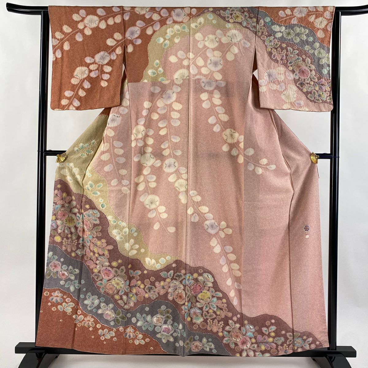 【庫存清倉】訪問服 身長158cm 袖長63cm S 雙層 落款有 辻花染 漸層 鮭粉色 純蠶絲 名品級