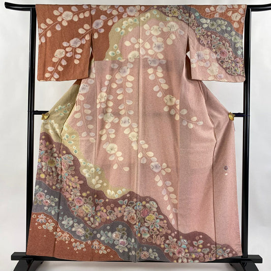 【庫存清倉】訪問服 身長158cm 袖長63cm S 雙層 落款有 辻花染 漸層 鮭粉色 純蠶絲 名品級