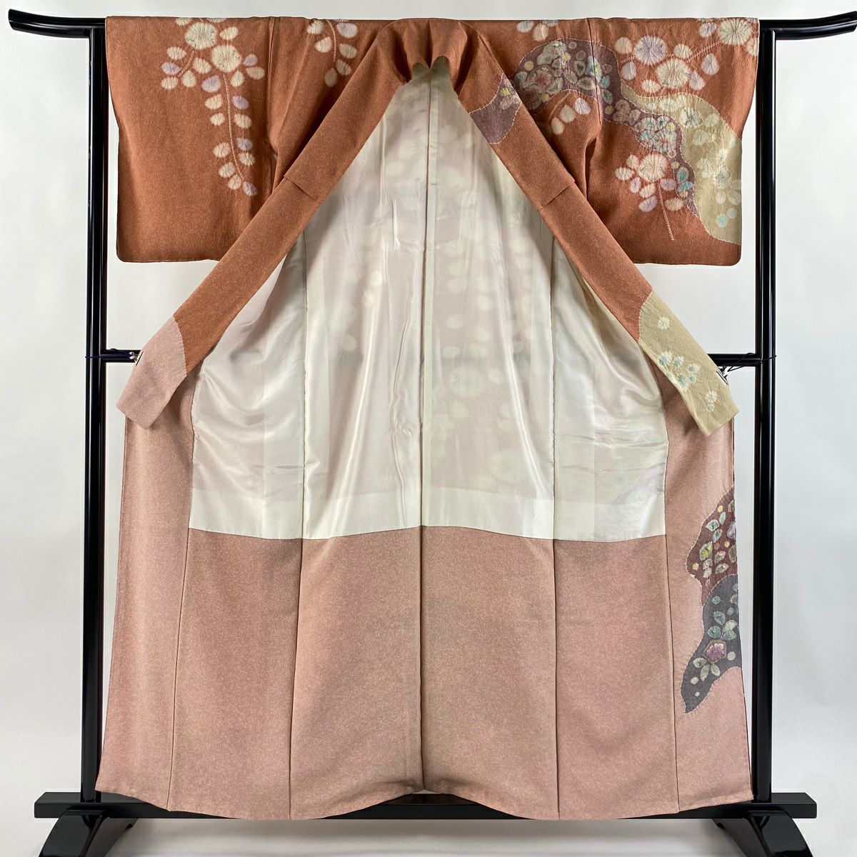 【庫存清倉】訪問服 身長158cm 袖長63cm S 雙層 落款有 辻花染 漸層 鮭粉色 純蠶絲 名品級