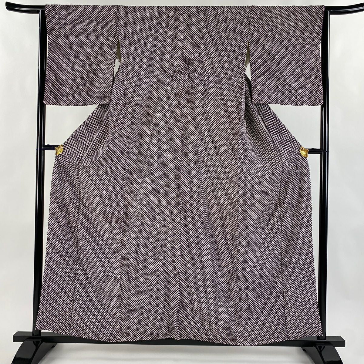 【庫存清倉】 小紋 身長156cm 袖長63.5cm S 雙層 全絞染 深紫 純蠶絲 名品級