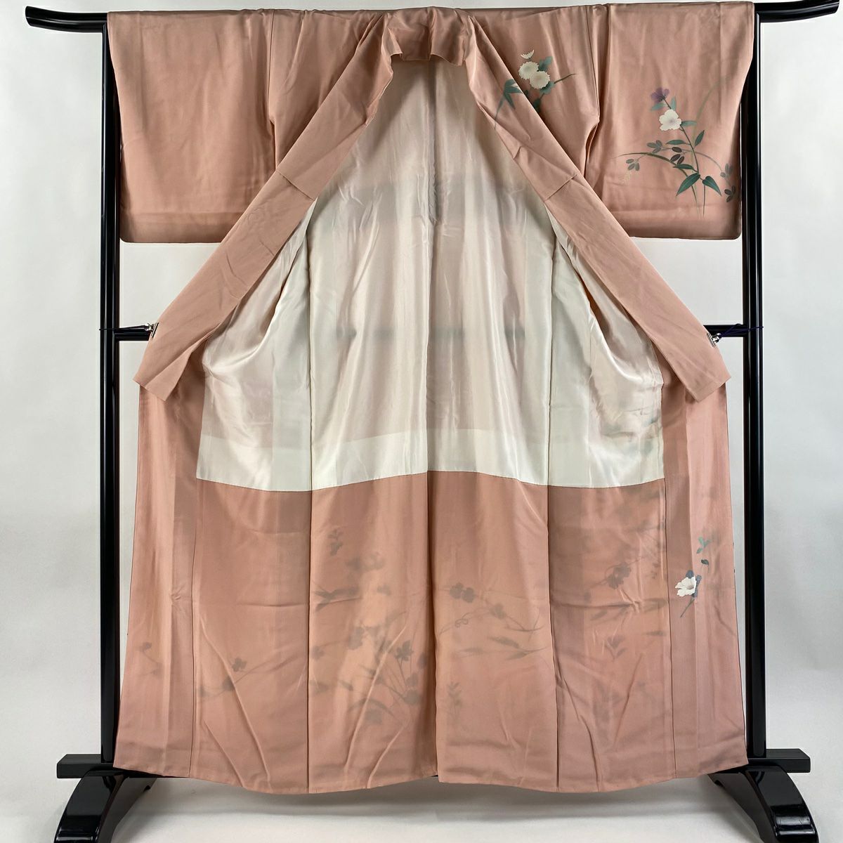 【庫存清倉】訪問服 身長160cm 袖長65cm M 雙層 附款識 菊花花 枝梅花 漸層 淡粉色 純蠶絲 名品級