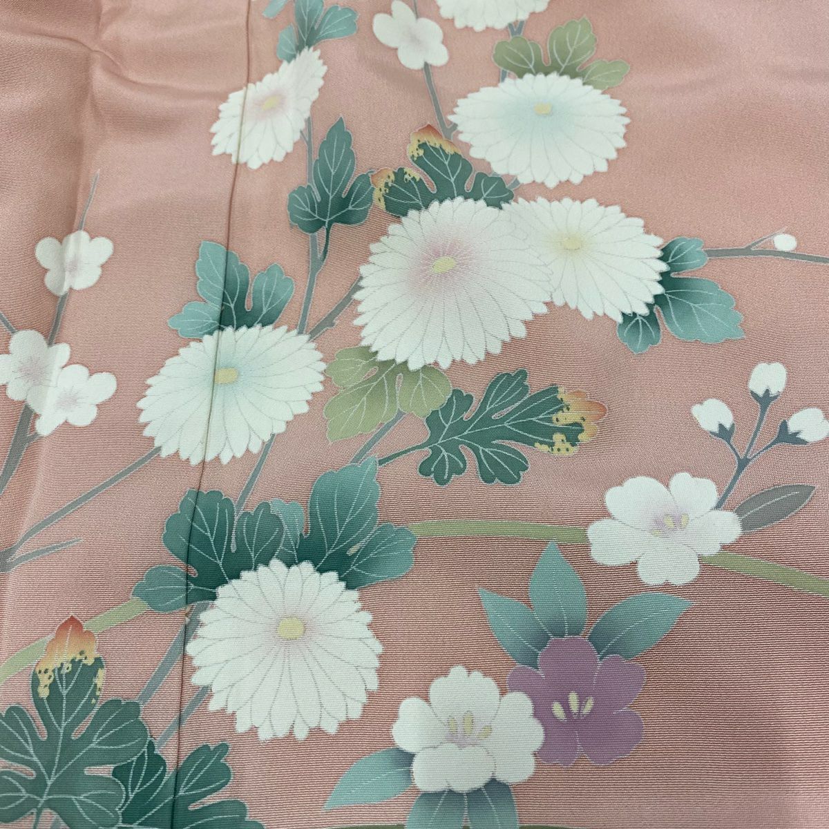 【庫存清倉】訪問服 身長160cm 袖長65cm M 雙層 附款識 菊花花 枝梅花 漸層 淡粉色 純蠶絲 名品級
