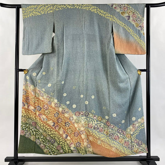【庫存清倉】訪問服 身長153.5cm 袖長60cm S 雙層 辻花染 漸層 青灰 純蠶絲 名品級
