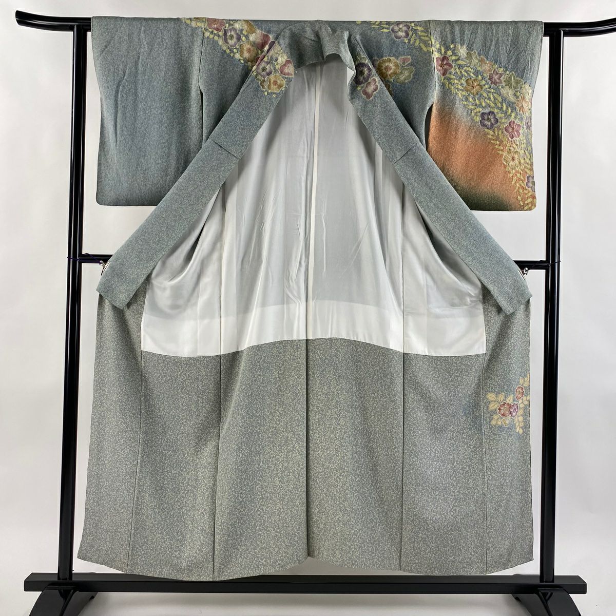 【庫存清倉】訪問服 身長153.5cm 袖長60cm S 雙層 辻花染 漸層 青灰 純蠶絲 名品級