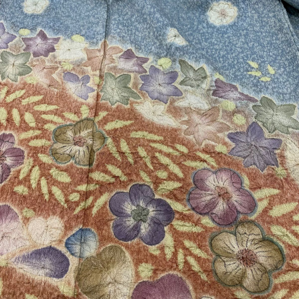 【庫存清倉】訪問服 身長153.5cm 袖長60cm S 雙層 辻花染 漸層 青灰 純蠶絲 名品級
