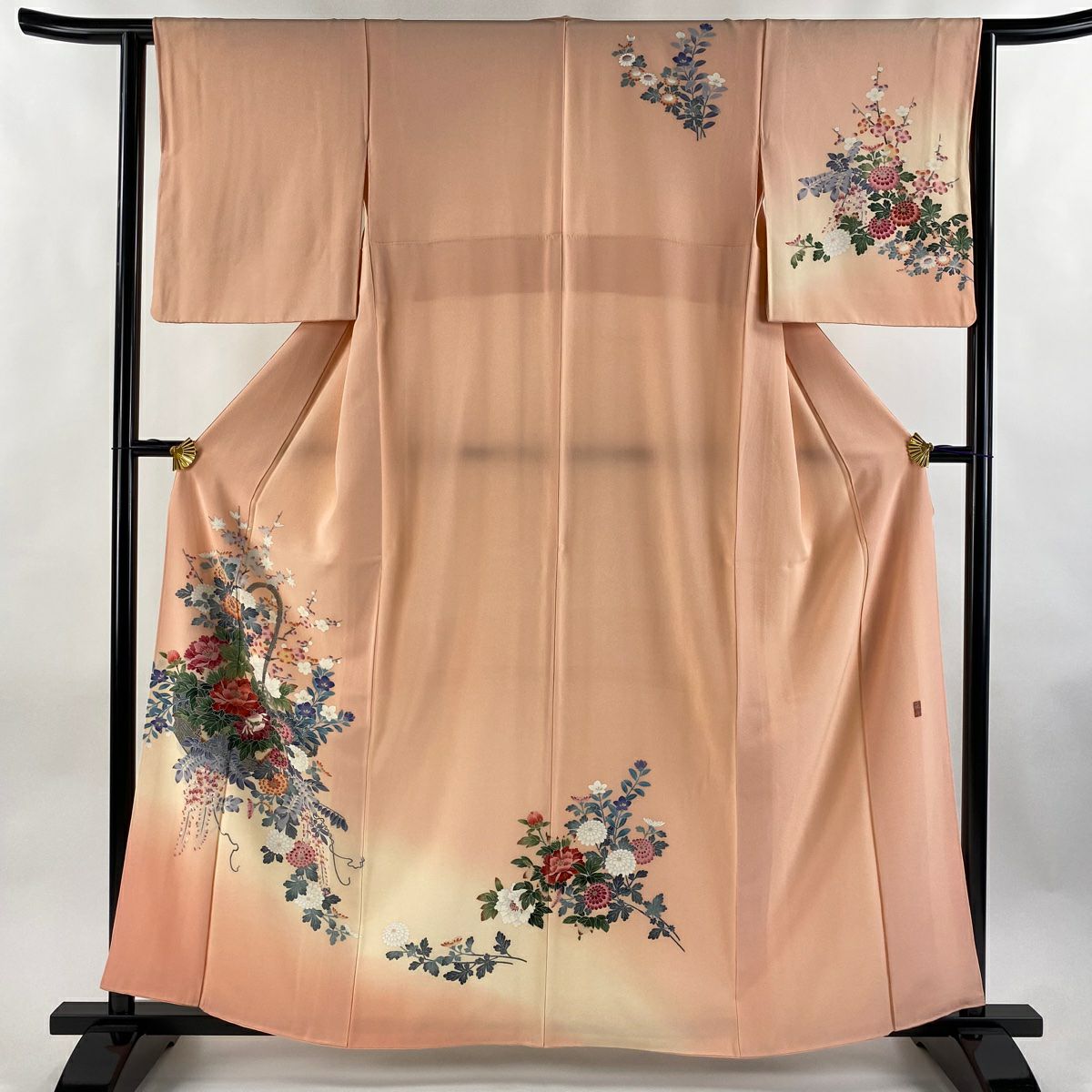 【庫存清倉】 【美品】 訪問服 身長161.5cm 袖長62cm S 雙層 落款 花籠 草花紋紋 漸層 淺粉色 純蠶絲 名品級