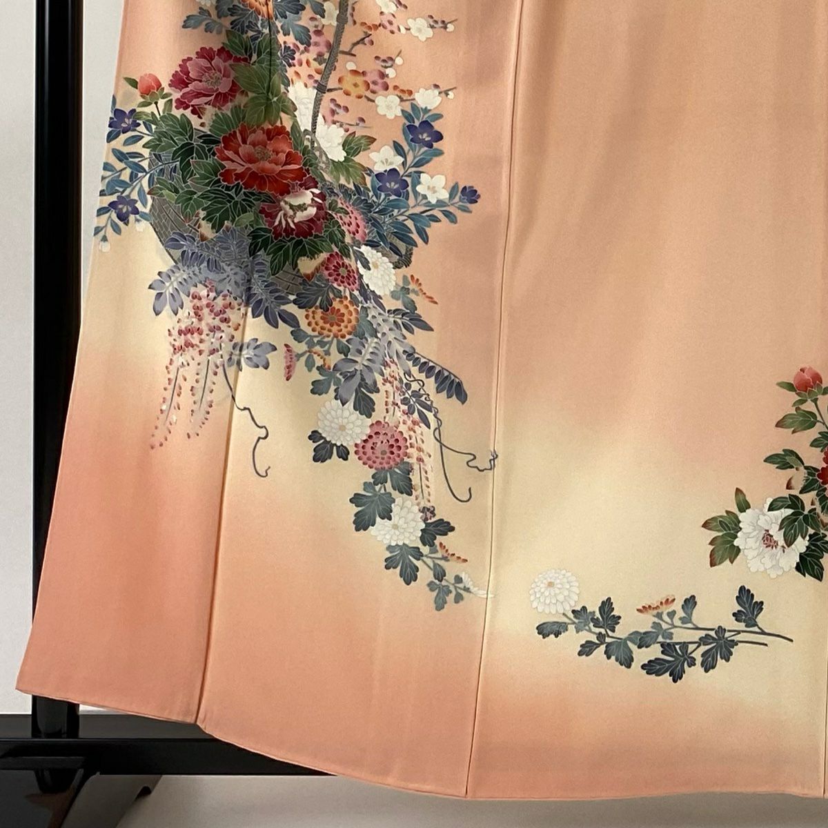 【庫存清倉】 【美品】 訪問服 身長161.5cm 袖長62cm S 雙層 落款 花籠 草花紋紋 漸層 淺粉色 純蠶絲 名品級